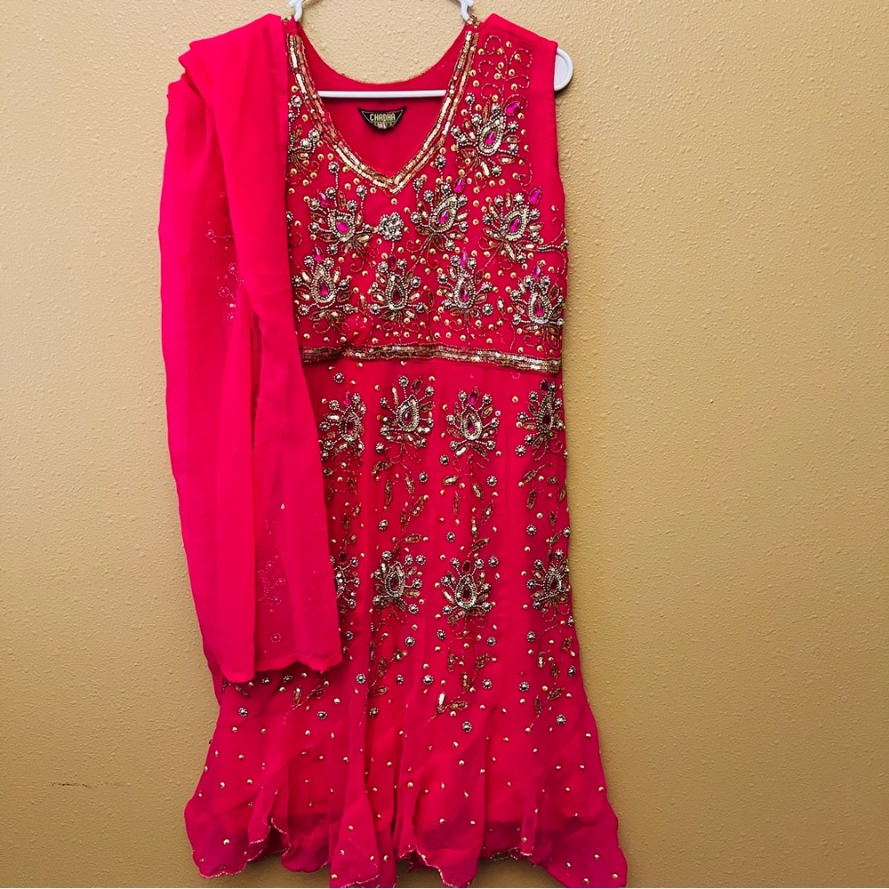 New Beautiful Pink Heavy Sequin Work Partywear Sleeveless Kurta Set Modern